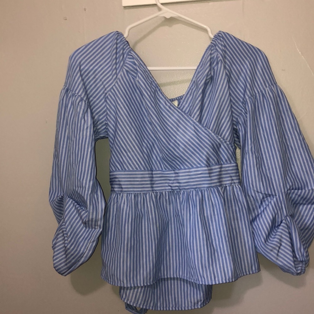 Blue and white striped blouse